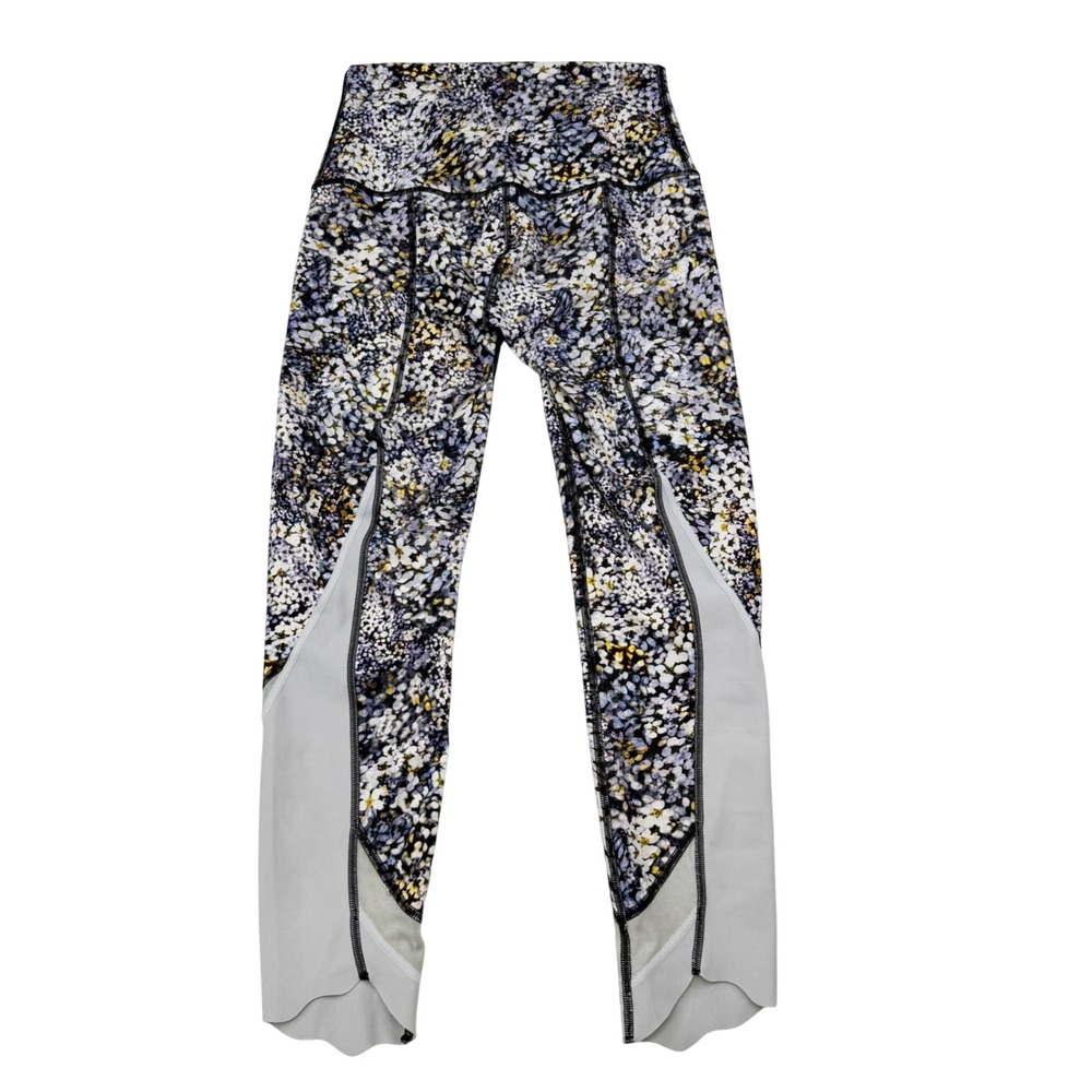 Lululemon Tight Stuff Floral Scallop Leggings Women Size 4 Purple Yellow 24"